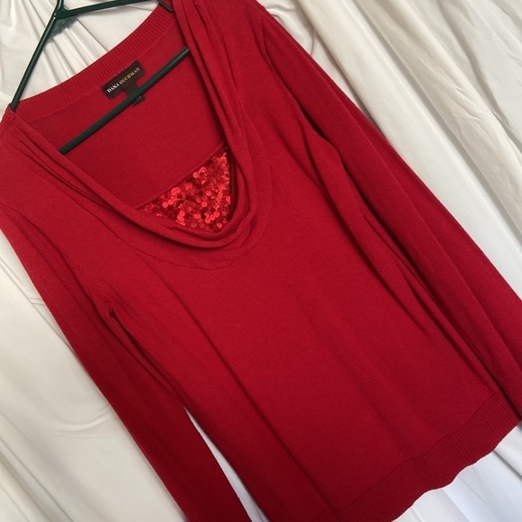 VGUC DANA BACHMAN Sz-M Vintage Red Christmas Top /w Draped & Sequined Neckline🎄 - Picture 5 of 16